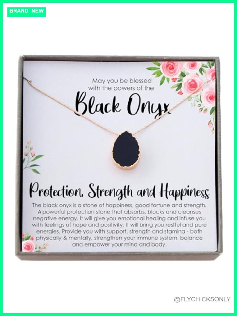 14K Goldfilled Black Onyx Pendant Necklace Adjustable Inspirational Gift